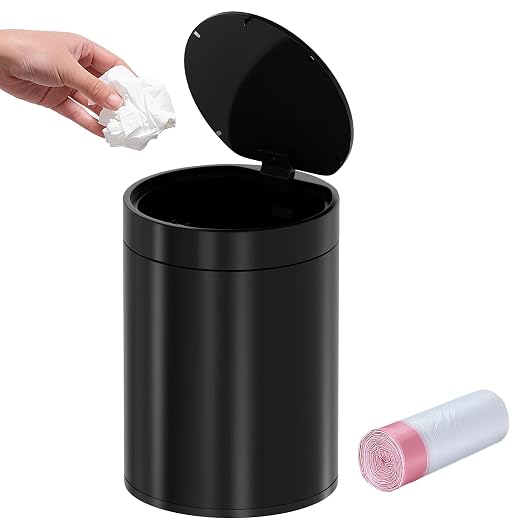 Mini Trash Can for Desk with Pop Up Lid, 1.5L Tiny Trash Can for Desk, 0.4 Gal by SolaceCove