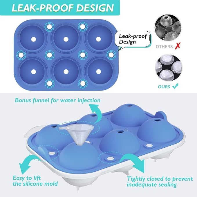 Ice Ball Maker, TINANA Reusable 2.5 Inch Ice Cube Trays, Easy Release Silicone - Image 4
