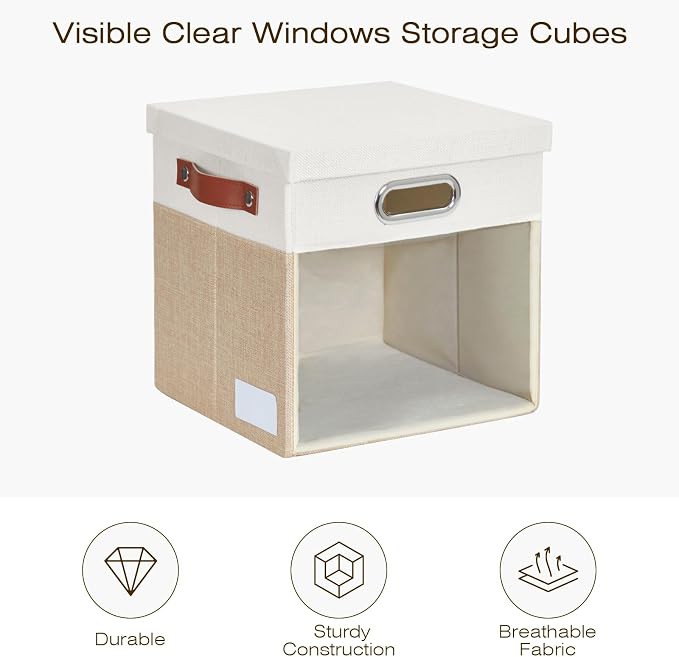 Fabric Storage Cubes with Clear Windows and Lids 11'' Foldable Storage Bins - Image 3