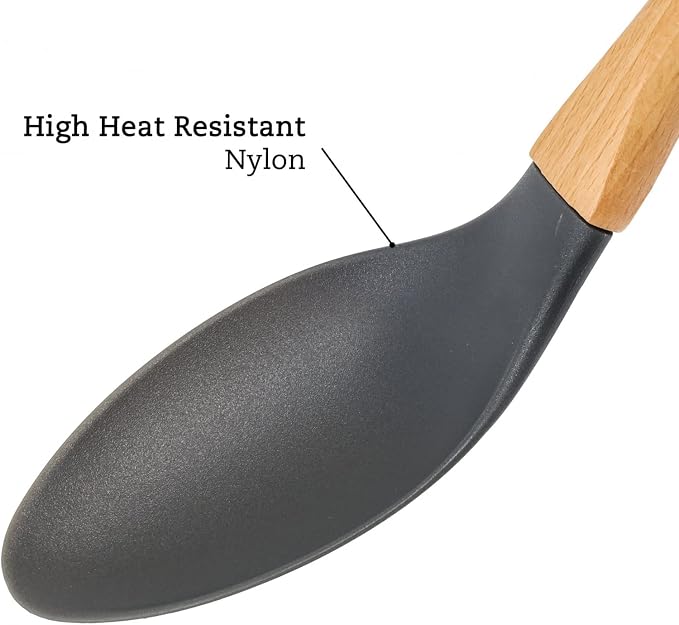 Beille 5pc Dark Grey Nylon Wooden Kitchen Utensils - Image 7