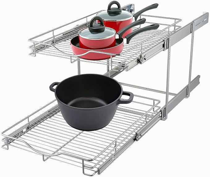 DINDON 2 Tier Pull Out Cabinet Organizer Heavy-Duty Metal Sliding Drawer Shelf - Image 9