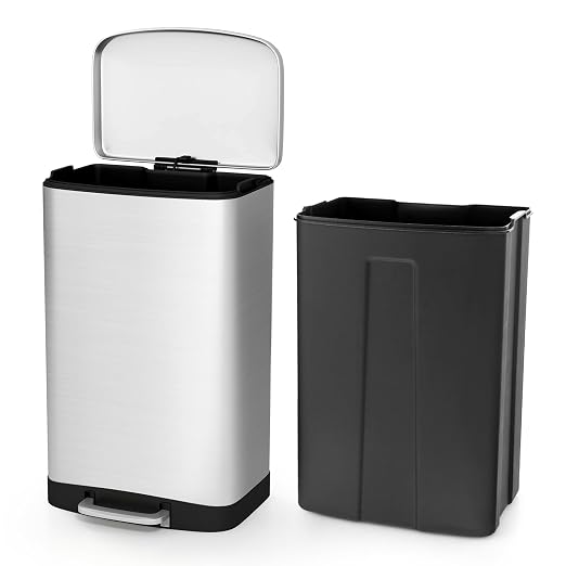 S AFSTAR 13.2 Gal Step Trash Can, 50 Liter Stainless Steel Pedal Trash Bin by Safstar