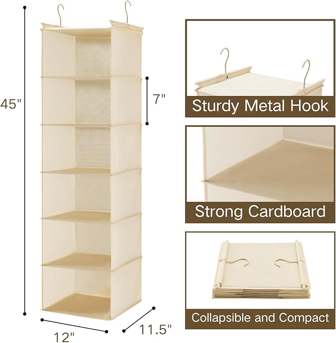 MAX Houser 6 Tier Shelf Hanging Closet Organizer, Closet Hanging Shelf - Image 3