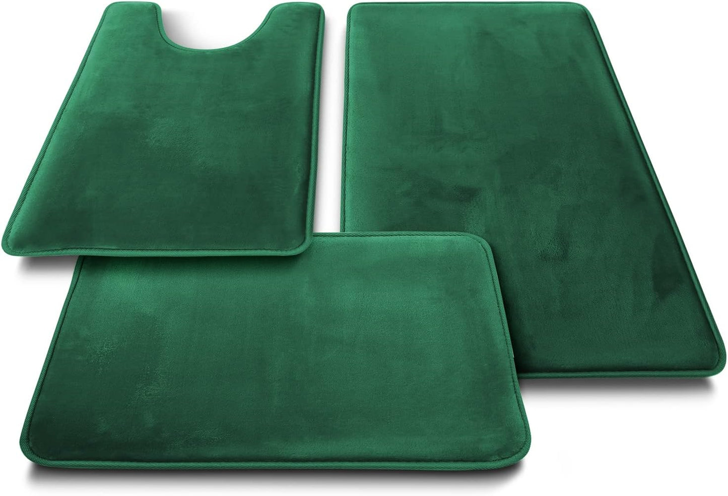 Clara Clark 3 Piece Bathroom Rugs Bath Mat Set, Velvet Memory Foam Bath Mats for Bathroom - Non-Slip, PVC Backing Bath Rugs, Washable - Dries Quickly, Green