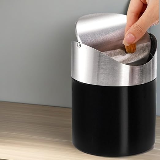 2 Pack Mini Trash Can for Desk, Swing Lid Brushed Stainless Steel Countertop - Image 5