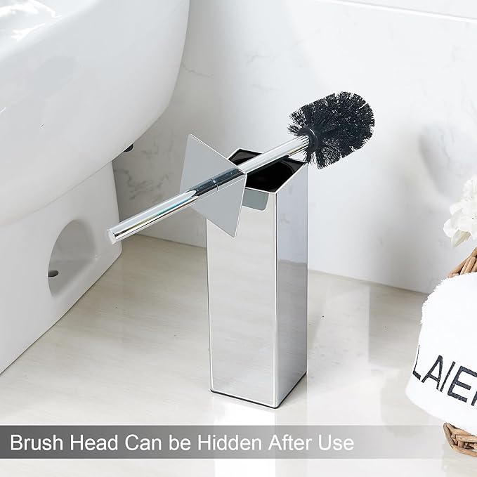 Chrome Square Stainless Steel Toilet Brush - Image 3