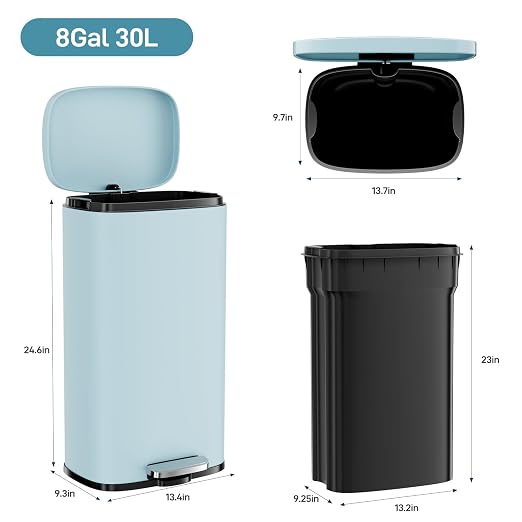 Arlopu 8/13.2 Gallon Step Trash Can, Stainless Steel Garbage Bin, Soft-Close - Image 2