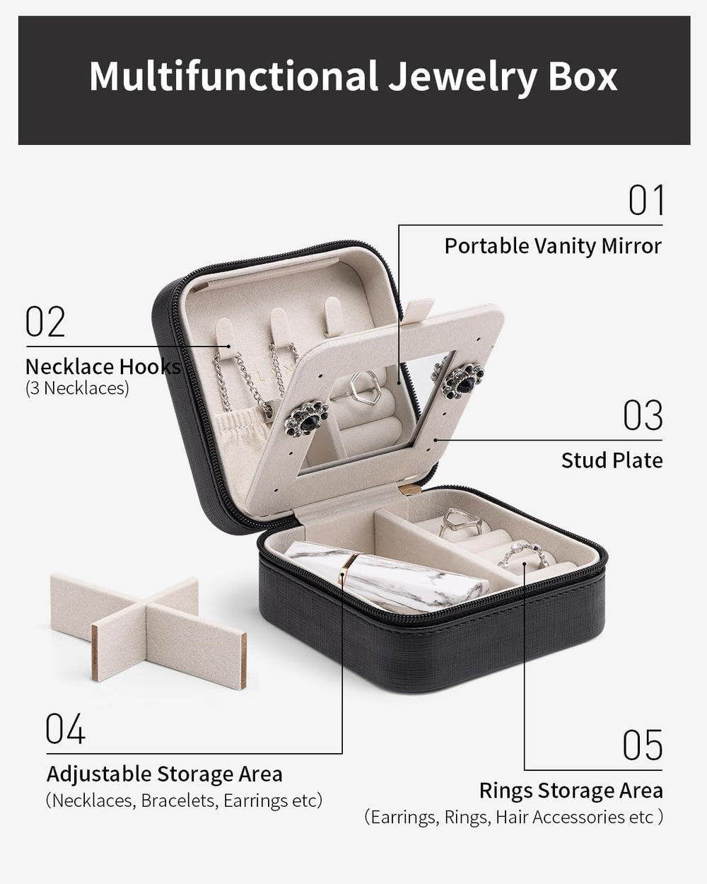 VLANDO Travel Jewelry Box, Small Jewelry Travel Organizer Case for Girls Wome...