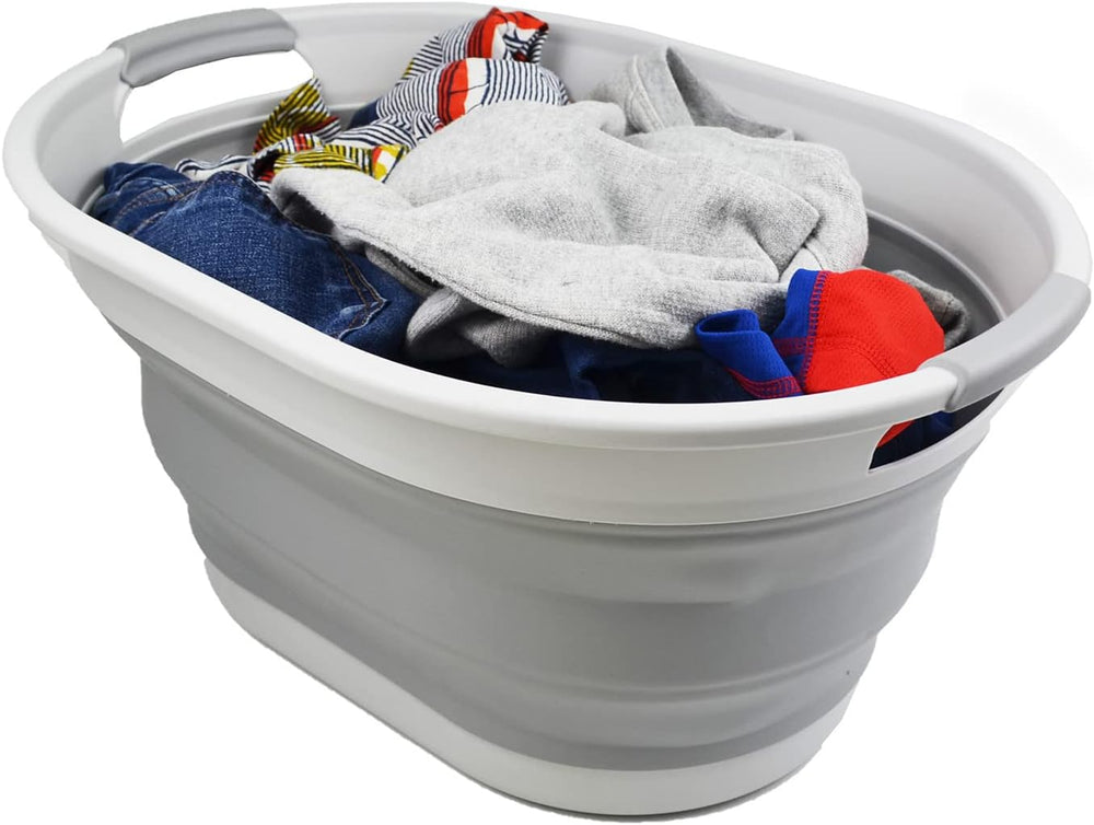 SAMMART 28L (7.4 Gallon) Oval Collapsible Plastic Laundry Basket - Foldable P...