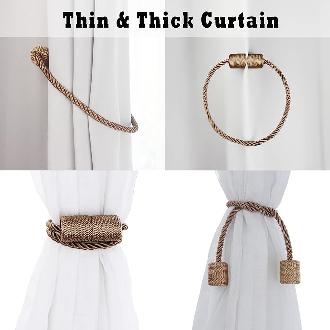 6 Pack Khaki Strong Magnetic Curtain Tiebacks Outdoor Elegant Decorative Tie - Image 5
