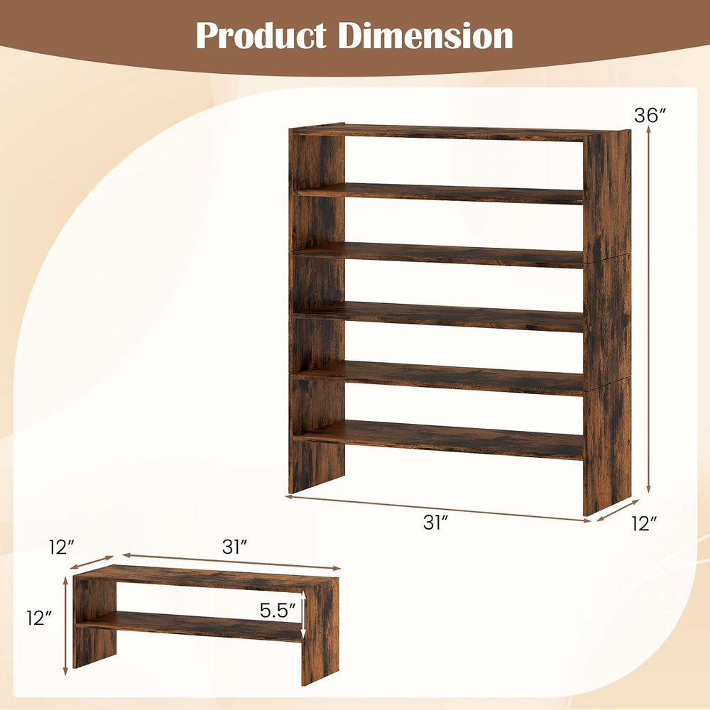 Tangkula 6-Tier Stackble Vertical Shoe Rack, Space Saving Wooden Corner Shoe ...