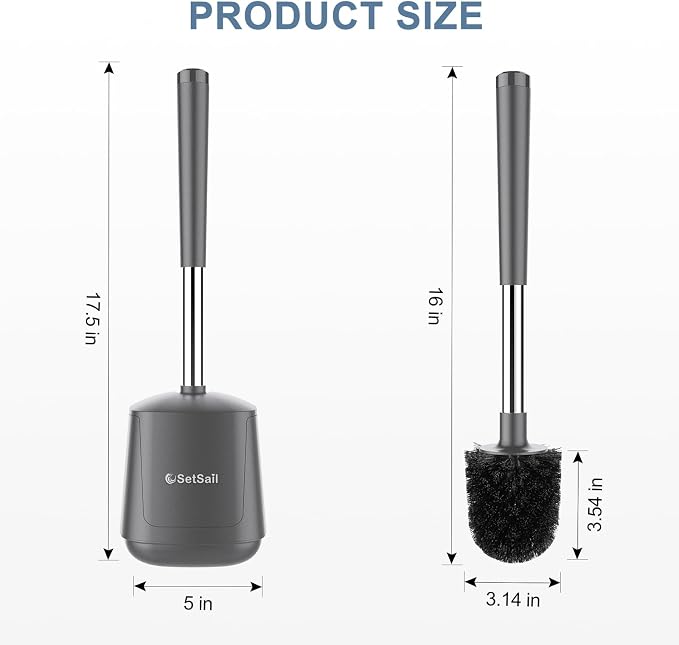 SetSail Toilet Brush and Holder 2 Pack, Self Closing Lid Toilet Bowl Brushes - Image 2