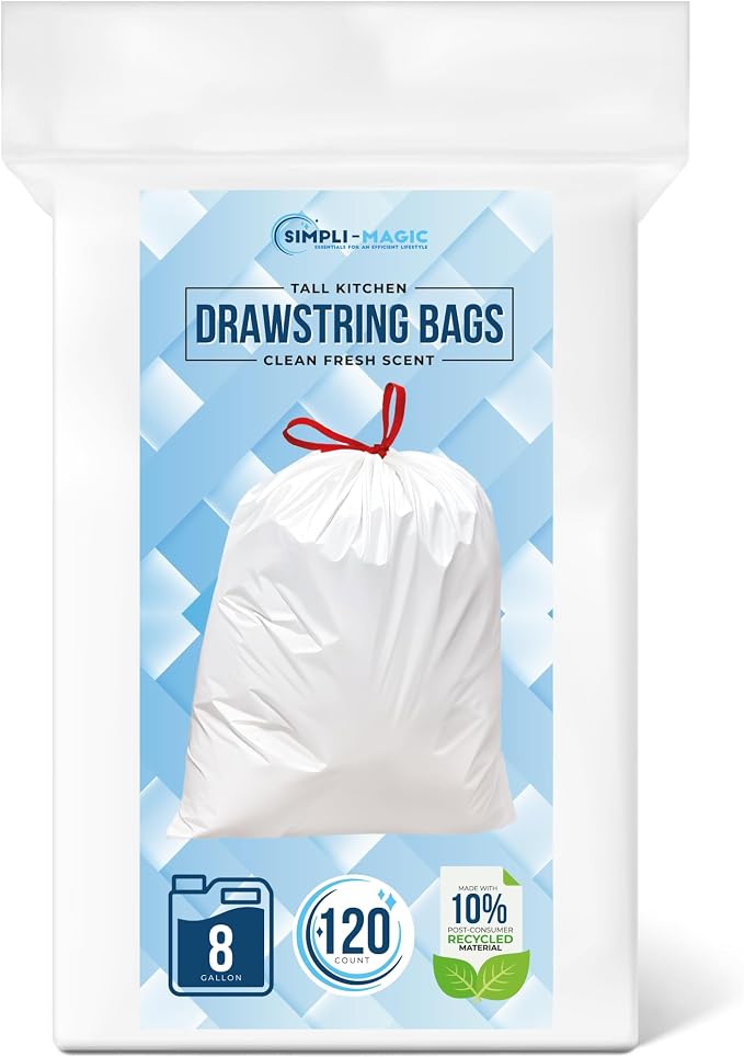 SIMPLI-MAGIC 8 Gallon Drawstring Trash Bags, 120 Pack – Tall Kitchen Garbage by SIMPLI-MAGIC