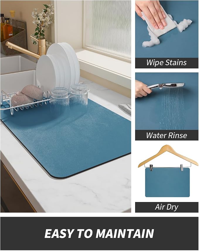 AMOAMI-Coffee Mat Hide Stain Rubber Backed Absorbent Dish Drying Mat - Image 4