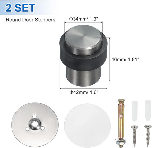 PATIKIL 2Set Round Door Stoppers, 46mm Stainless Steel Door Stop Doorstop Wedge - Image 2