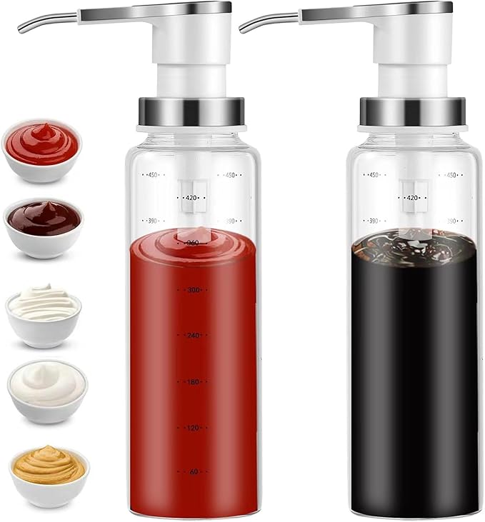 Sauce Pump Dispensers, 17oz Glass & Stainless Steel, 8ml Capacity, Restaurant by Unknown