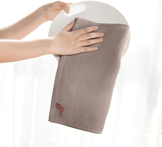 Artoid Mode 100% Cotton Brown Waffle Weave Kitchen Dish Cloths, 12x12 Inch - Image 3