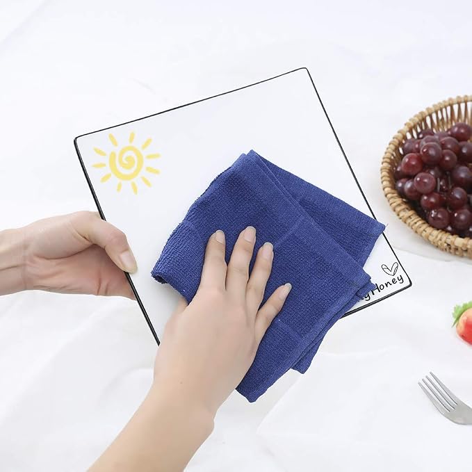 Glynniss Blue Dish Cloths Kitchen Highly Absorbent Navy Dish Rags 100% Cotton - Image 4