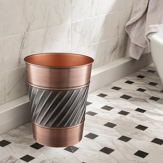 Monarch Abode Metal Wastebasket Trash Can, Handcrafted, Wave Embossed, Bathroom - Image 4
