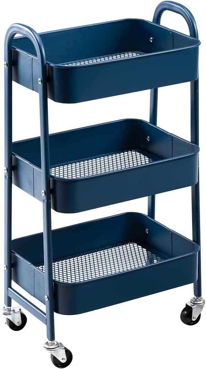 AGTEK Makeup Cart, Movable Rolling Organizer Cart, 3 Tier Metal Utility Cart by AGTEK