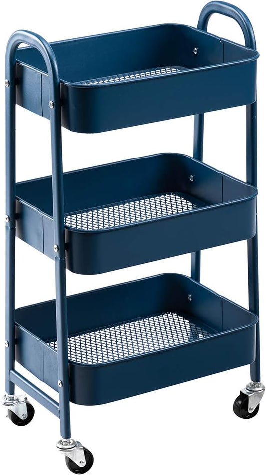 AGTEK Makeup Cart, Movable Rolling Organizer Cart, 3 Tier Metal Utility Cart by AGTEK