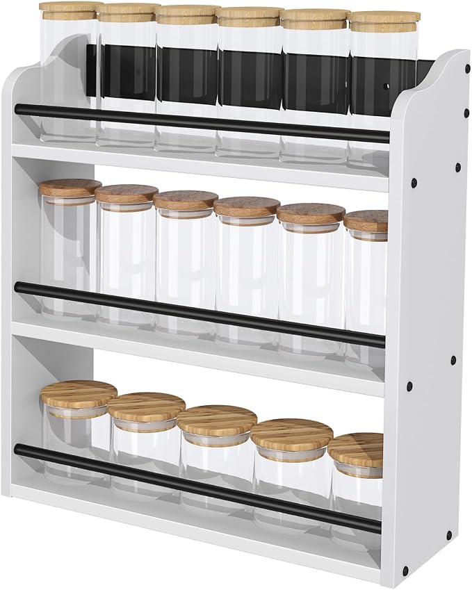 3 Tier Wooden Spice Rack, Seasoning Jars Rack Shelf Spice Organizer - Image 6