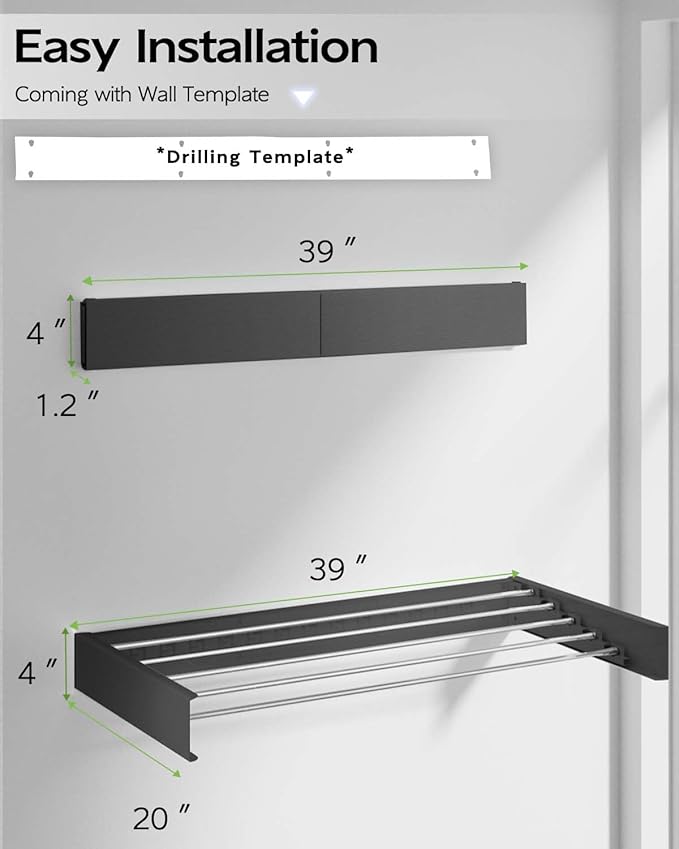 Wall Mounted Clothes Drying Rack 40", Foldable Wall Mount Laundry Rack Folding - Image 6