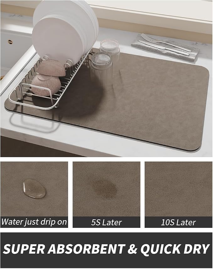 AMOAMI Coffee Mat Hide Stain Rubber Backed Absorbent Dish Drying Mat - Image 3