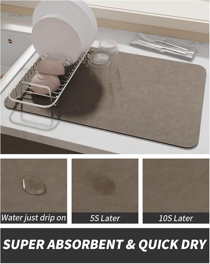 AMOAMI Coffee Mat Hide Stain Rubber Backed Absorbent Dish Drying Mat - Image 3