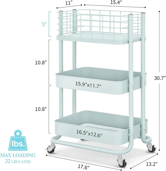 KINGRACK 3 Tier Rolling Cart, Metal Mobile Storage Shelf - Image 2