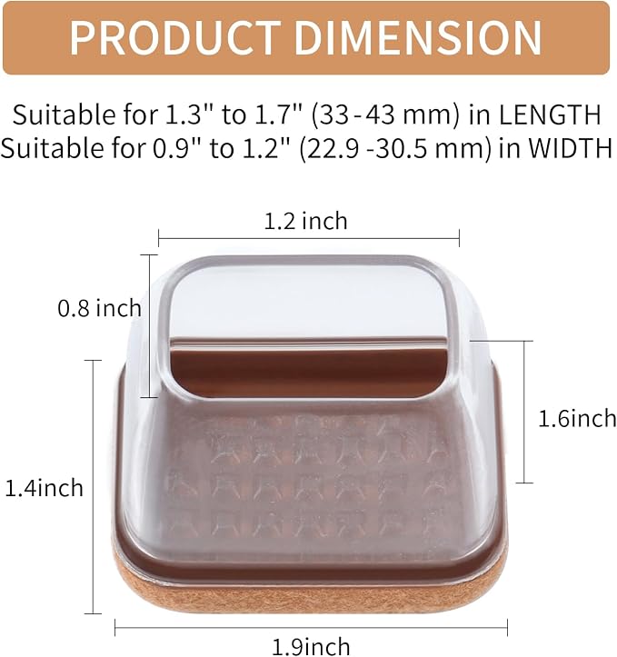 Ezprotekt 24 Pcs Rectangle Clear Silicone Chair Leg Floor Protectors Caps - Image 2