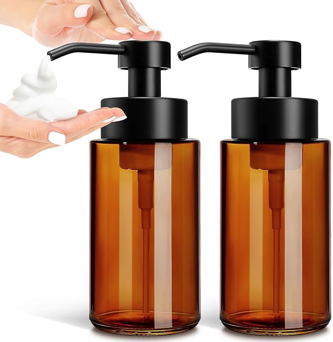 GMISUN Glass Foaming Soap Dispenser, 10 Fl oz / 300ml Amber Glass Soap Dispenser by GMISUN