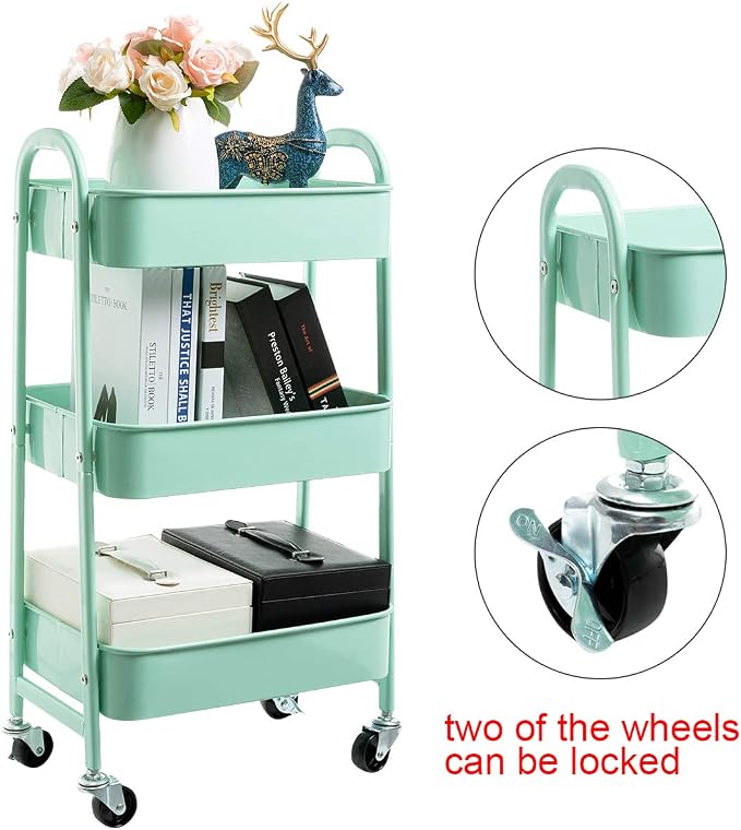 AGTEK Makeup Cart, Movable Rolling Organizer Cart, Macaron Blue 3 Tier Metal - Image 5