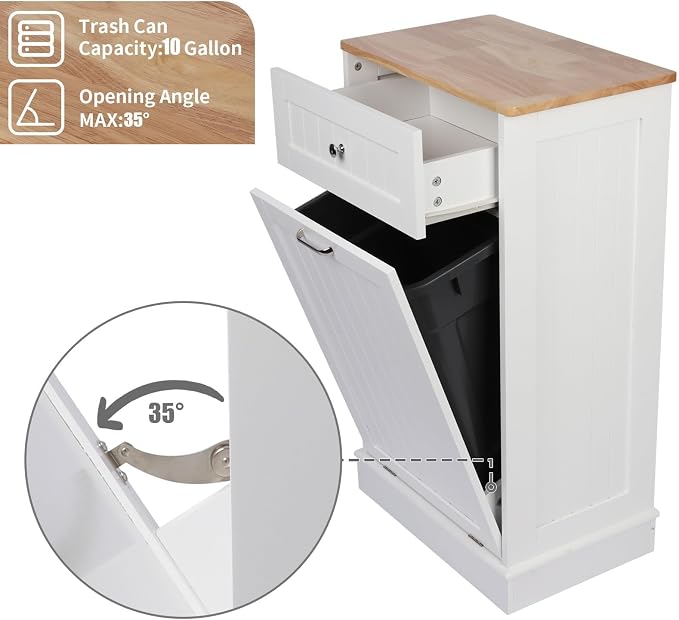 Betterhood Tilt Out Trash Cabinet 10 Gallon Wooden Free Standing Laundry Sorter - Image 6