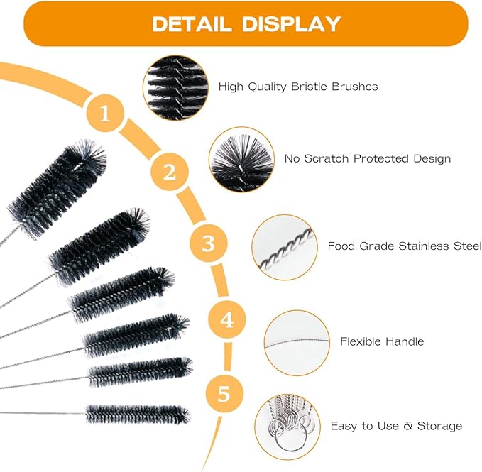 Straw Cleaner Brush Set, 6 Piece 12" Long Pipe Tube Bottle Brushes - Image 5