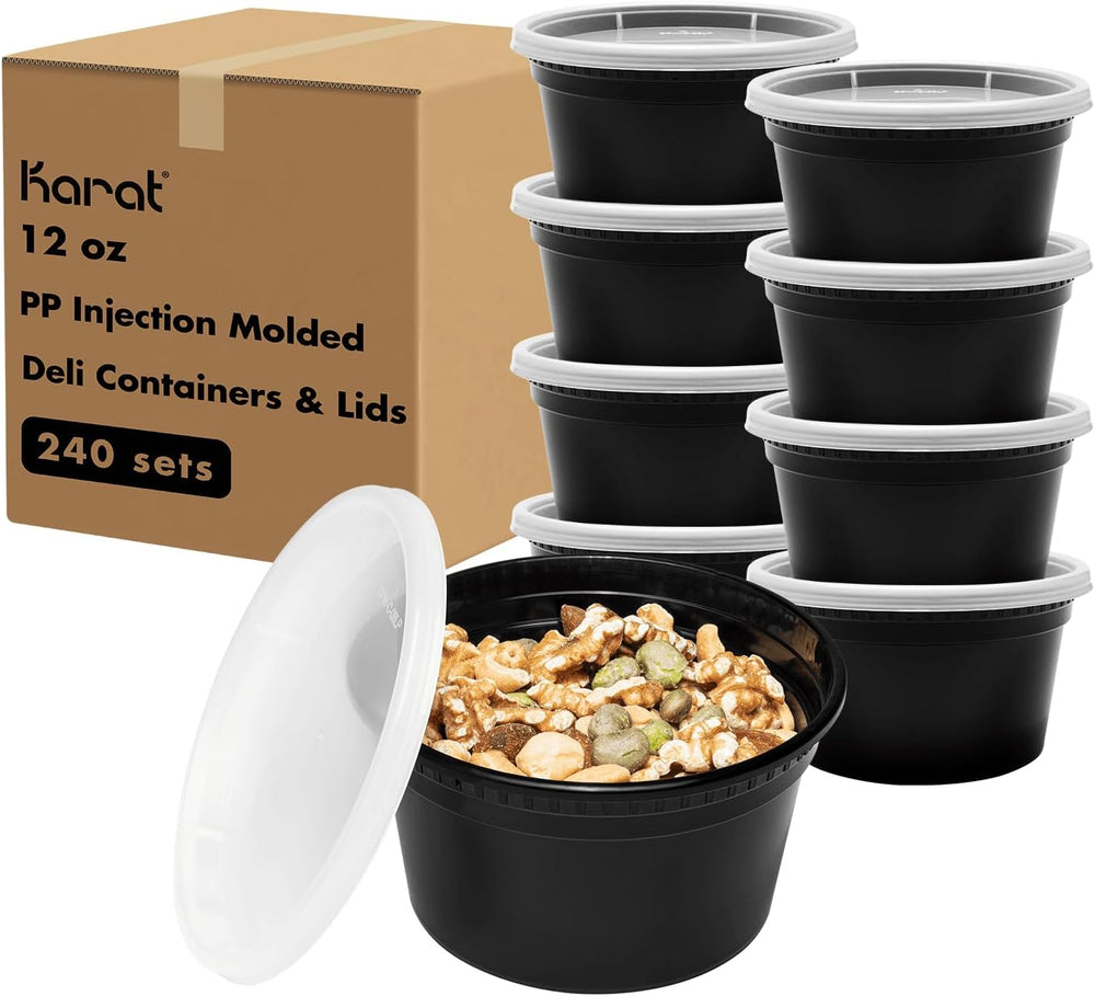 Karat [12oz - 240 ct Black PP Injection Molded Round Deli Containers