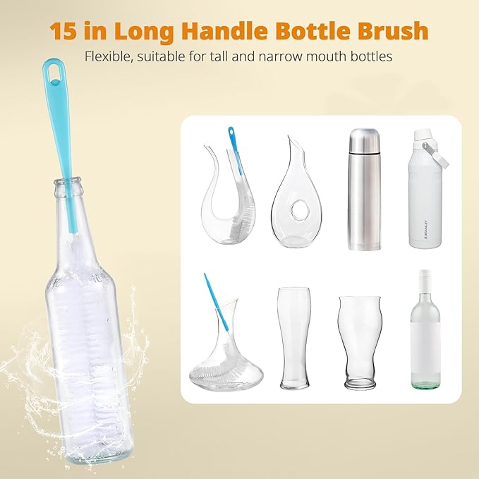 OUTXE 5 Pack Bottle Brush Set, 5-in-1 Water Bottle Cleaner Brush, 3 Straw Brush - Image 4