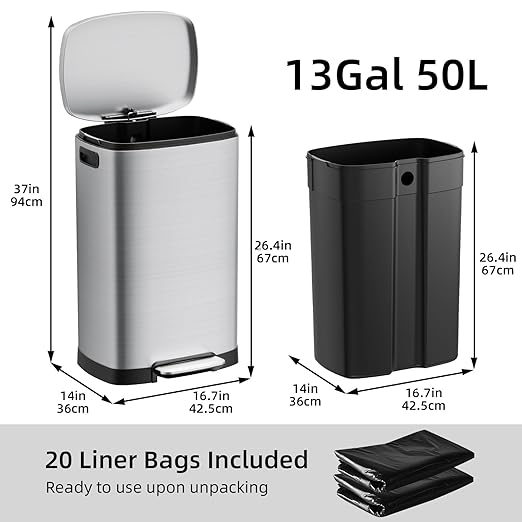 KUK 13 Gallon/50L Stainless Steel Kitchen Trash Can - Image 6