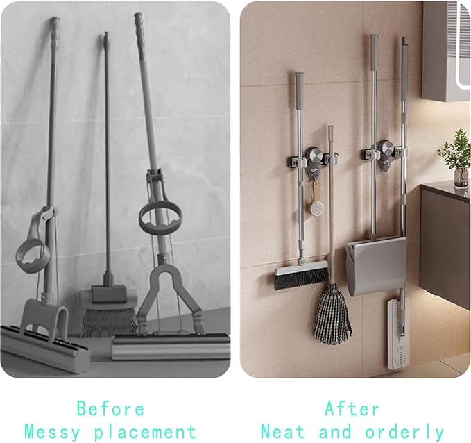 Mop and Broom Holder Wall Mount, No Punching Required Broom and Mop Organizer - Image 4