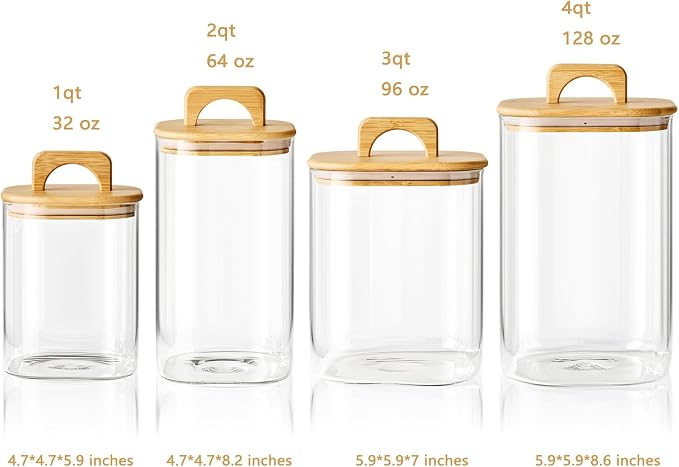 Sweejar 4 qt Large Jars with Bamboo Lids, 1 Gallon Glass Candy Jar with Lid - Image 2