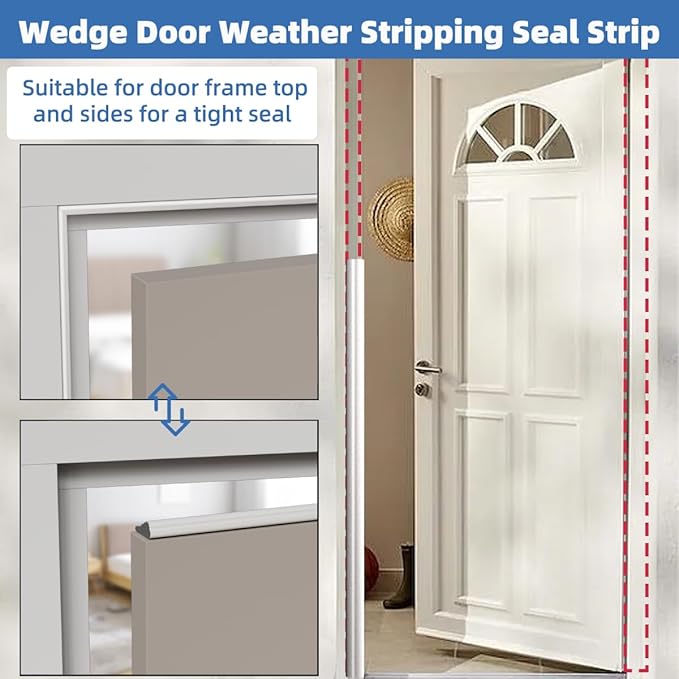Wedge-Shape Window Weather Stripping Door Frame Seal Strip 196” White, Upgrade - Image 4