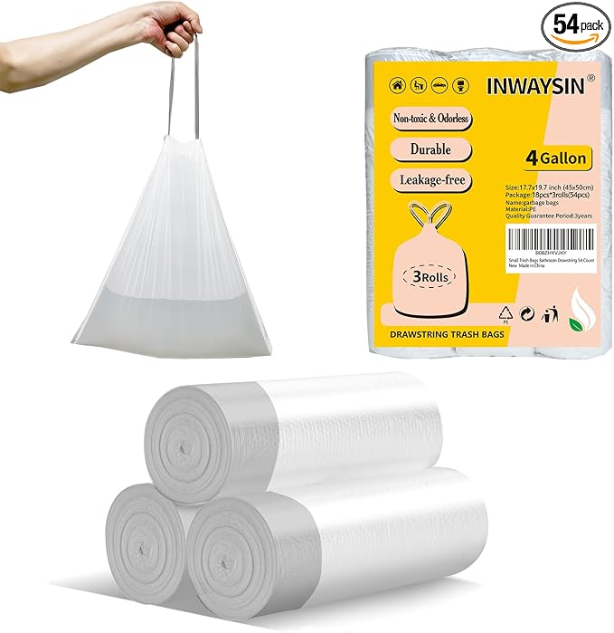 Small Trash Bags 4 Gallon Drawstring, Inwaysin 4 Gallon Trash Bag Extra Strong by Inwaysin