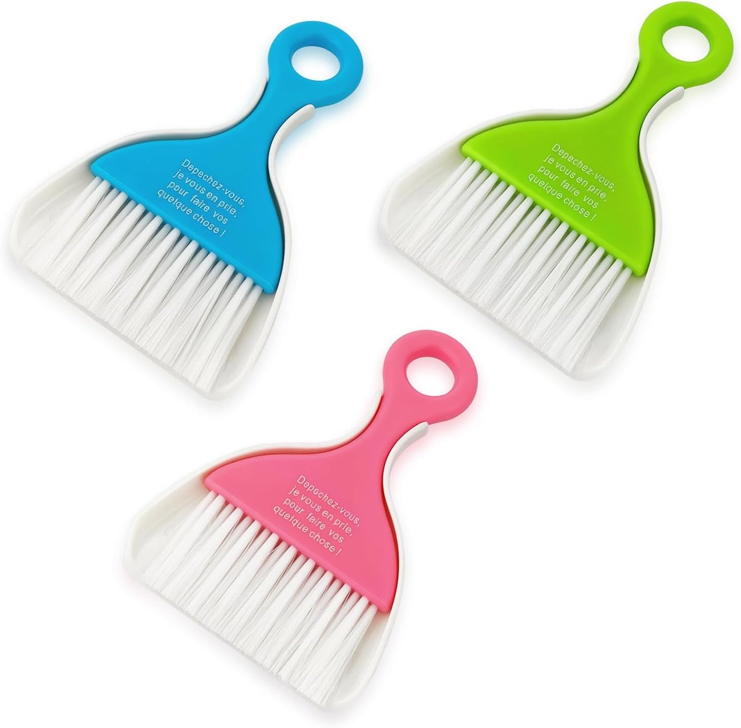ZUFECY Mini Broom and Dustpan Set 3 Pack, Small Handheld Sweeper for Car Desk Keyboard and Pet Cage, Portable Cleaning Kit with Soft Bristles and Hang Hole in Pink Mint Blue