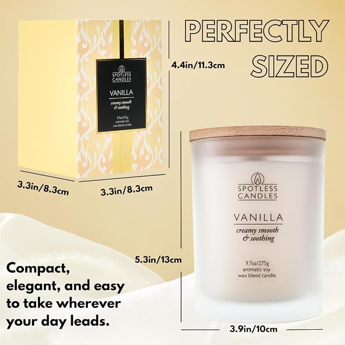 Vanilla Candle - 9.7 oz /275g Vanilla Scented Candle in Cream Frosted Glass Jar - Image 4