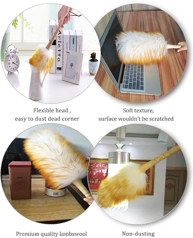 J&A Lambswool Dusters with Solid Wooden Handle, Flexible Head, Anti-Static - Image 4