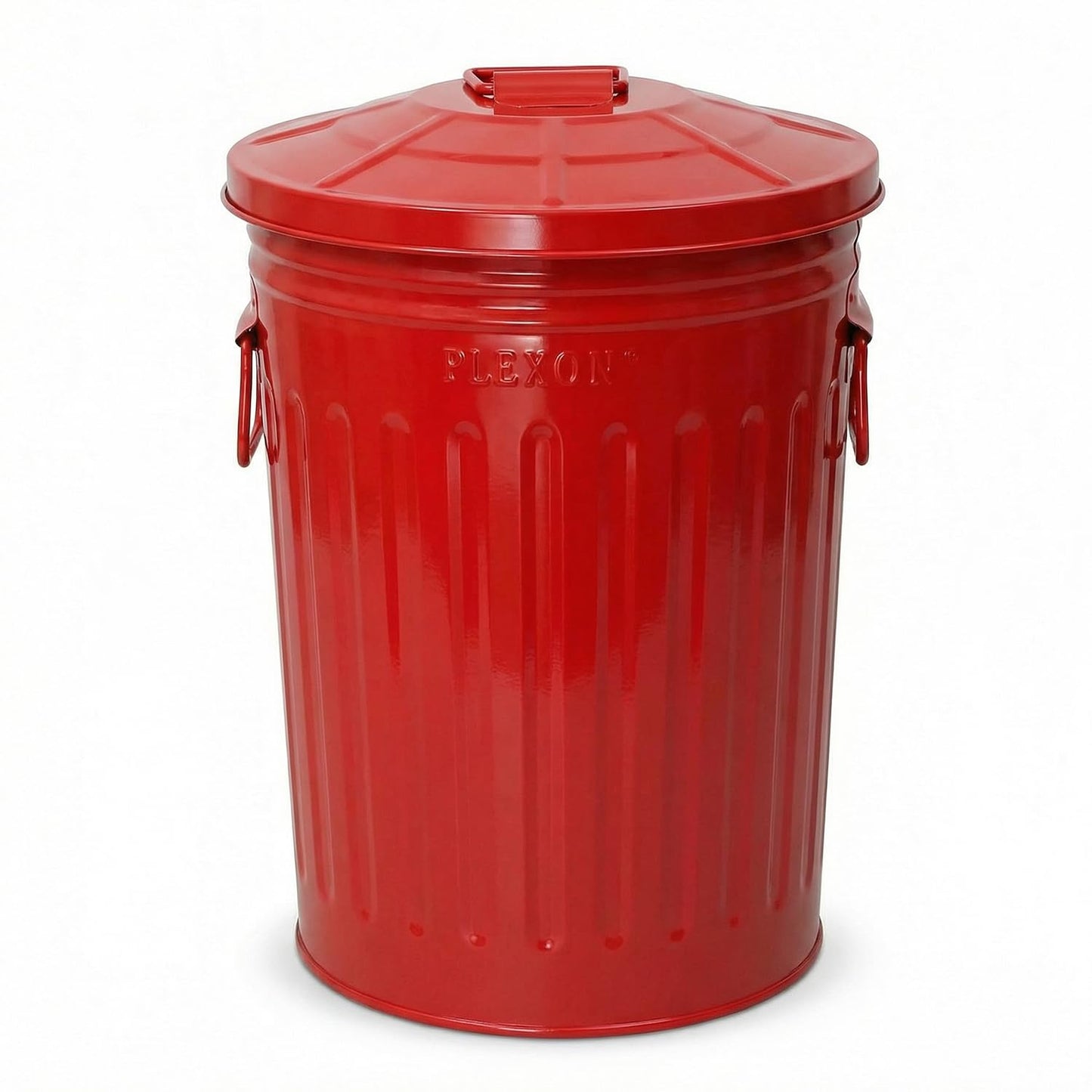 Plexon 2 Gallon Small Metal Trash Can with Lid Bathroom Garbage Can with Lid Bathroom Trash Can for Bedroom Office Kitchen Indoor Waste Basket, Round Powder Coated Red Bucket
