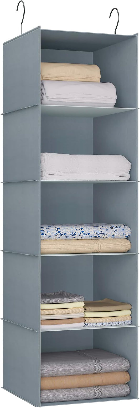 Hanging Closet Organizer 5-Shelf, Easy Mount Foldable Wardrobe Storage Shelves by DonYeco