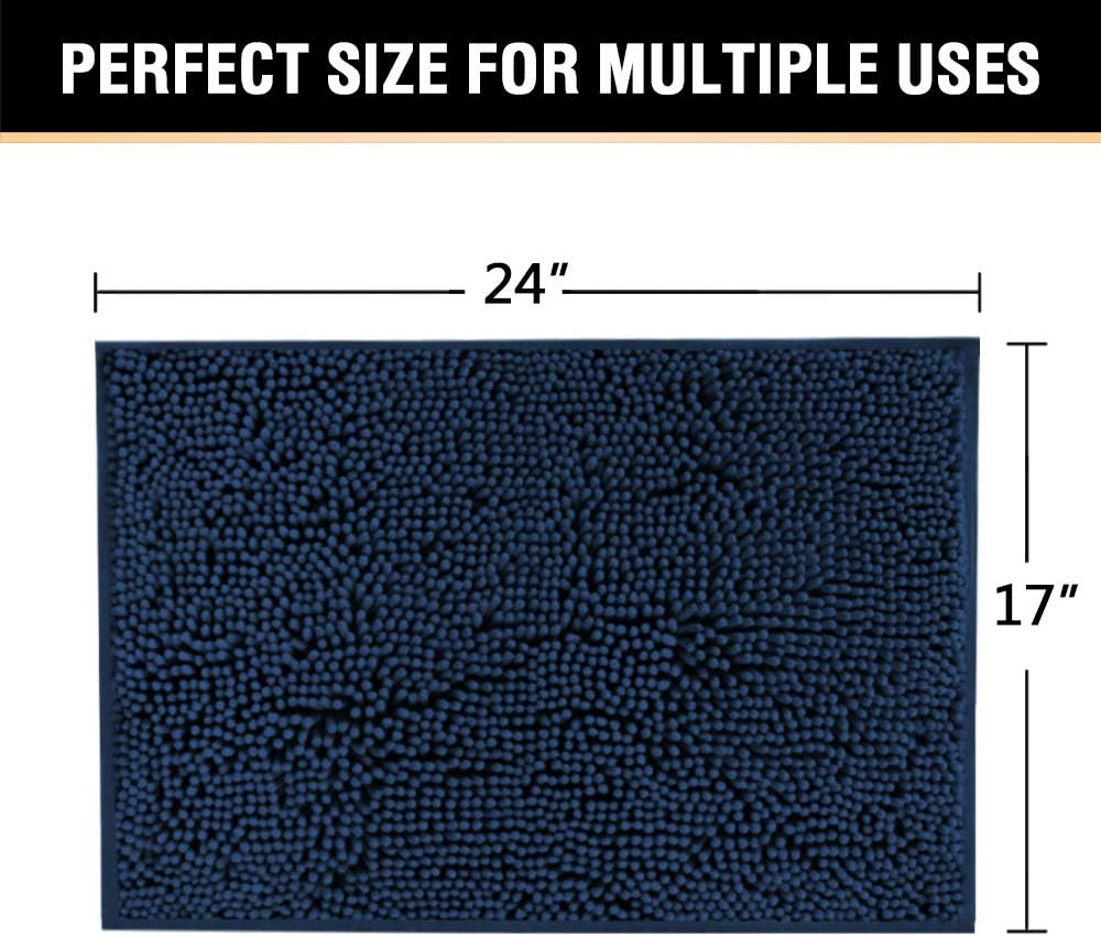 H.VERSAILTEX Navy Blue Bath Rug, Bath Mat Non Slip Bath Mats for Bathroom Floor, Bathroom Rug Extra Thick Chenille Rug 17" x 24" Absorbent Soft Shaggy Washable Dry Fast Plush Rugs for Bathtubs