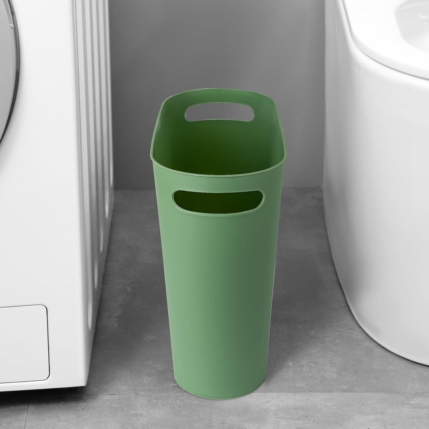 rejomiik Small Bathroom Trash Can, 3.5 Gallon Slim Garbage Can, Green | Plastic Waste Basket with Handles for Bathroom, Bedroom, Dorm, Kitchen, Office and Narrow Spaces