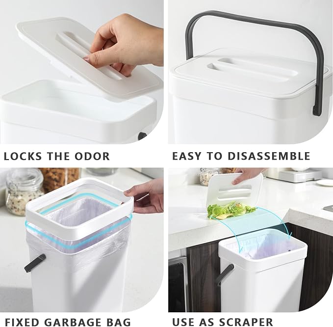 Kitchen Compost Bin Indoor for Counter Top, Hanging Small Trash Can - Image 3